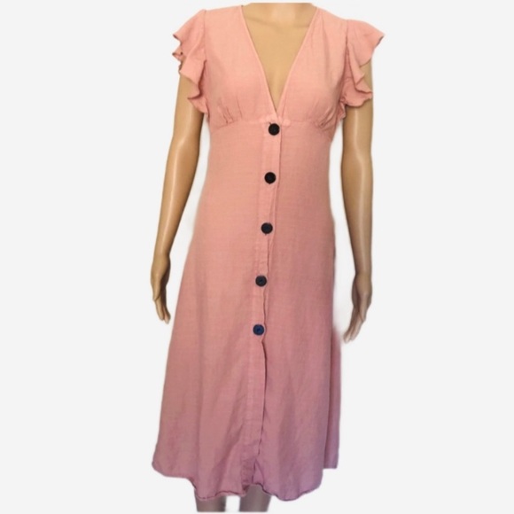 Zara pink button up flutter sleeve midi dress S - Picture 3 of 6